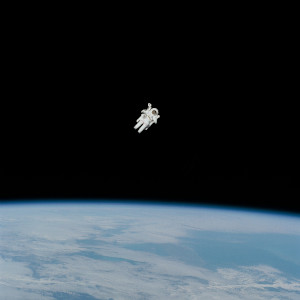 A lonely astronaut floating in space