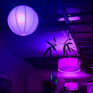 Office space with purple glow